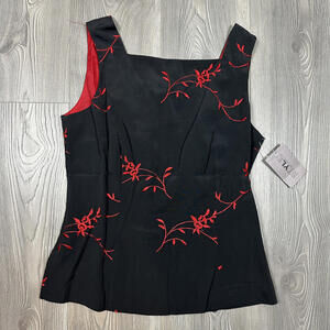 Vintage Deadstock‎ YL by Yair Black and Red Floral Embroidered Sleeveless Top